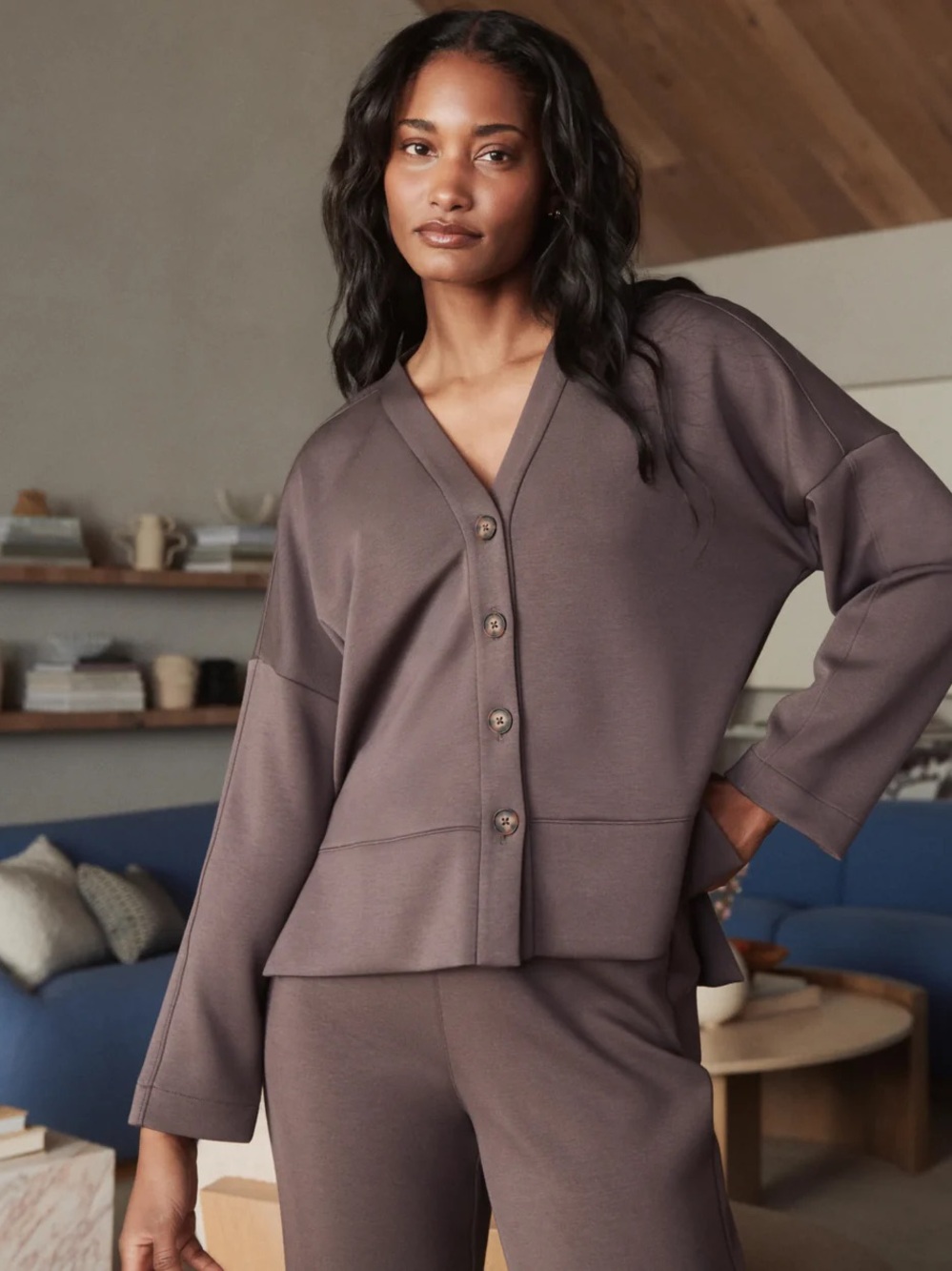SPANX AirEssentials Button-Front Lounge Cardigan in dark cacao